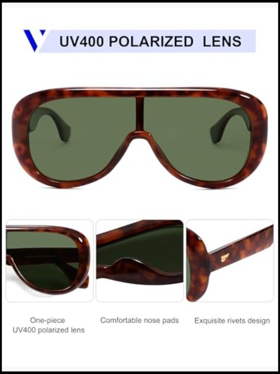 Oversized Aviator Square Sunglasses Polarized Lens Retro Futuristic Mask Shades